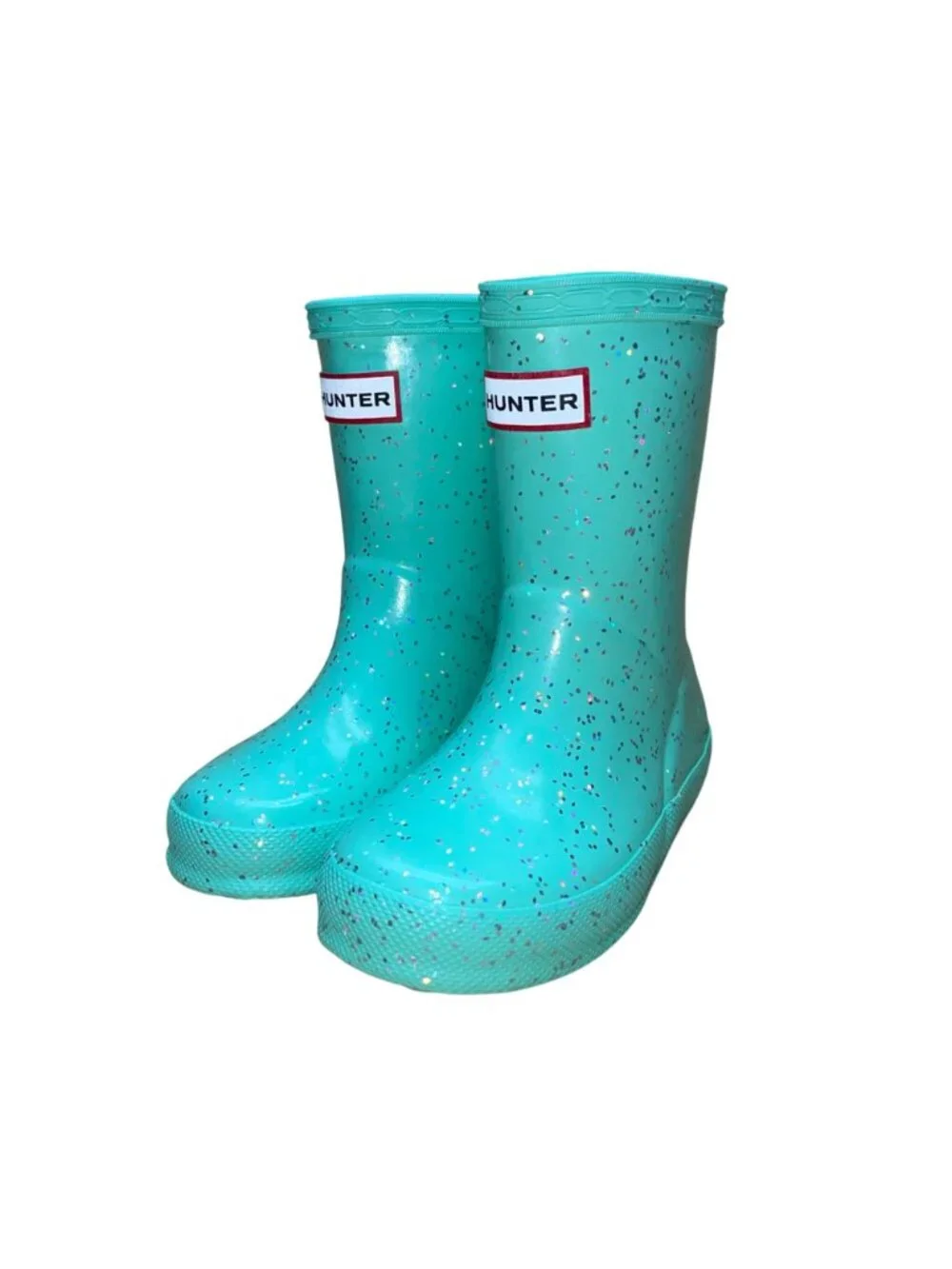Hunter Kids Teal Rubber Glitter Waterproof Rain Boots Size US 6/7